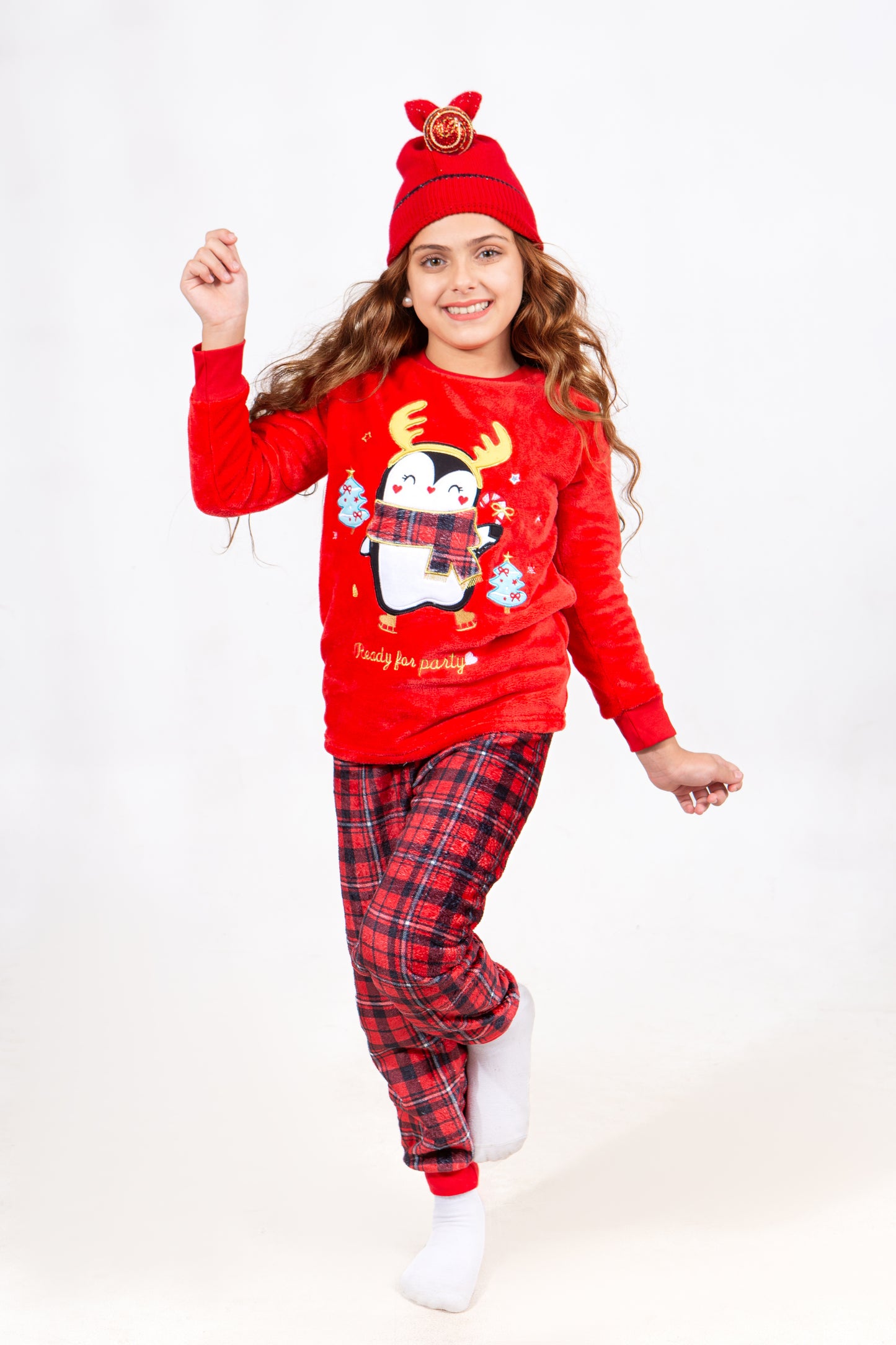 Kids' Christmas Polar Pajama – Red Penguin – 10835
