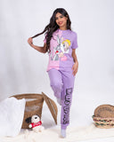 Girls’ Summer Cotton Pajama – Tee and Pants – Pink Purple Bunny – 10852