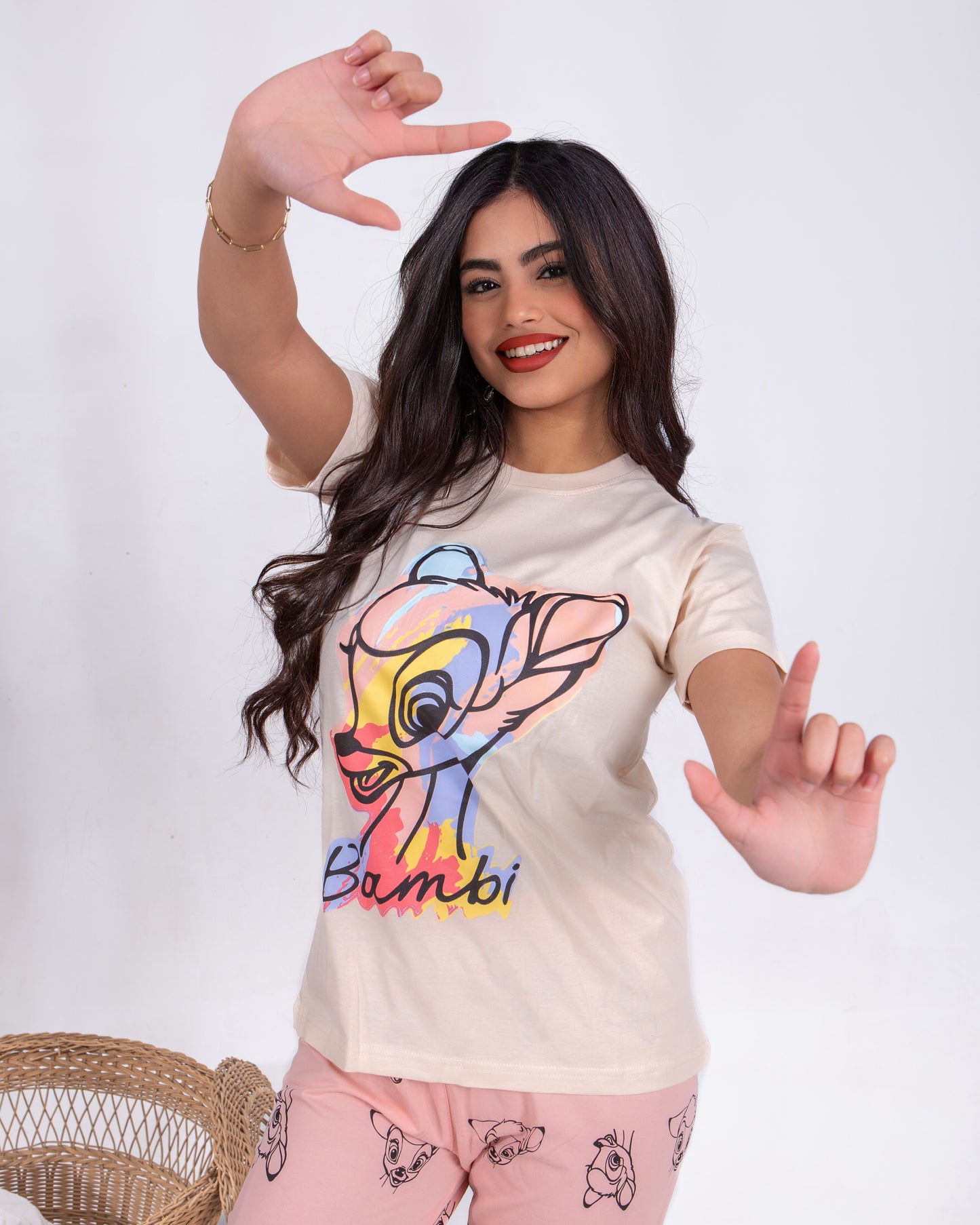 Girls’ Summer Cotton Pajama – Tee and Pants – Bambi – 10852