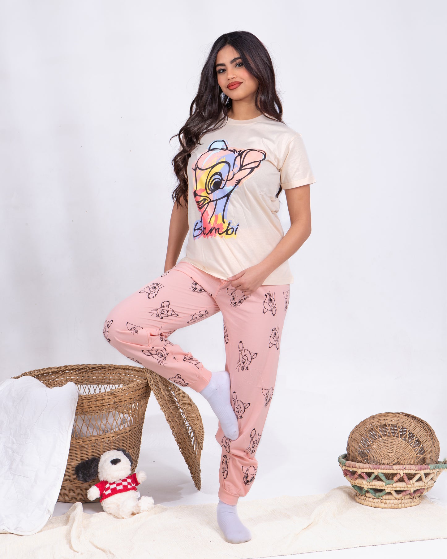 Girls’ Summer Cotton Pajama – Tee and Pants – Bambi – 10852