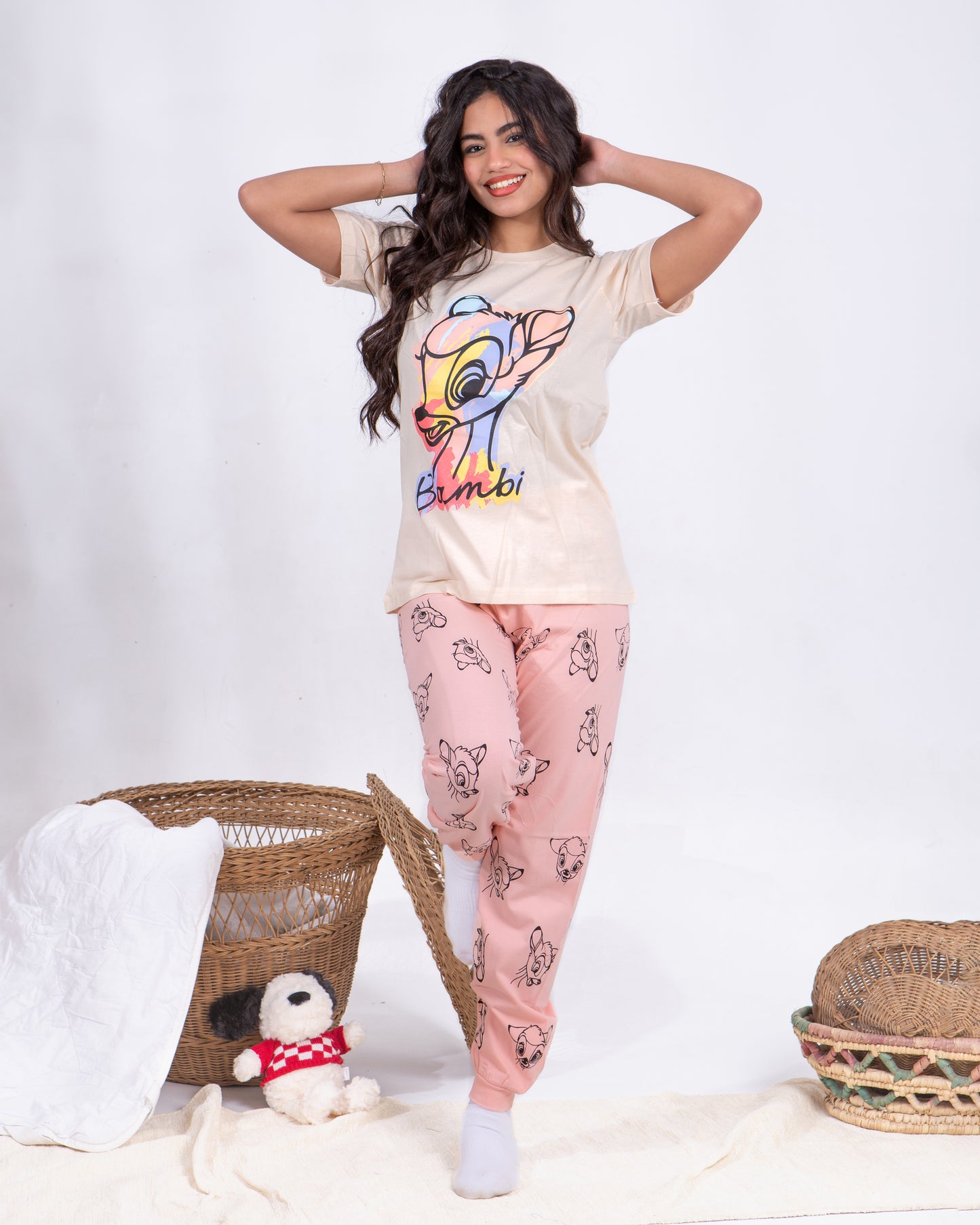 Girls’ Summer Cotton Pajama – Tee and Pants – Bambi – 10852