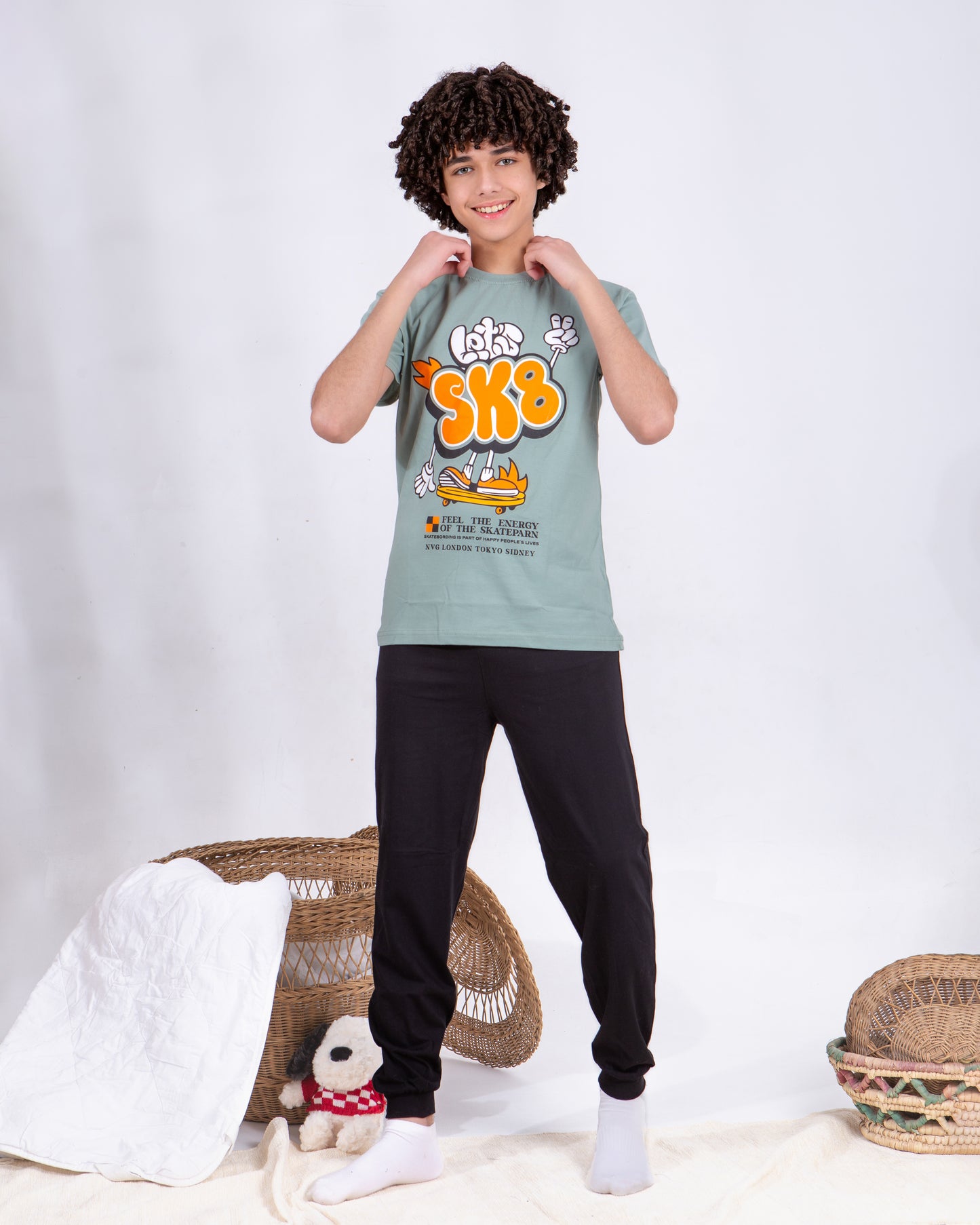 Boys’ Summer Cotton Pajama – Tee and Pants – SK8 – 10852