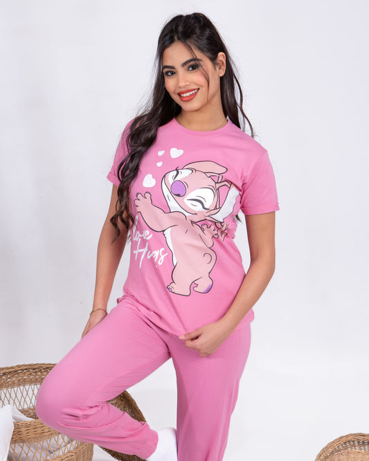 Girls’ Summer Cotton Pajama – Tee and Pants – Pink Angel – 10852