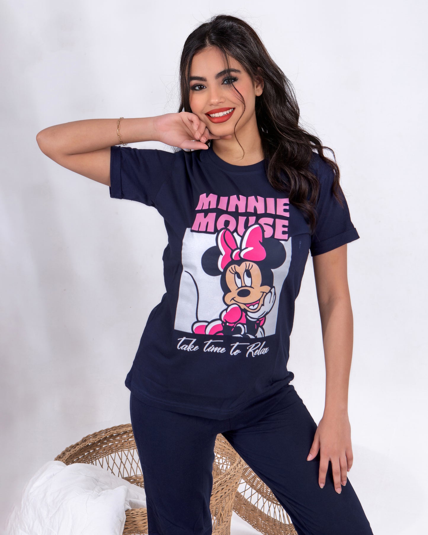 Girls’ Summer Cotton Pajama – Tee and Pants – Navy Minnie Mouse – 10852