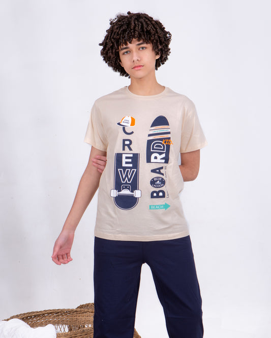 Boys’ Summer Cotton Pajama – Tee and Pants – Board – 10852