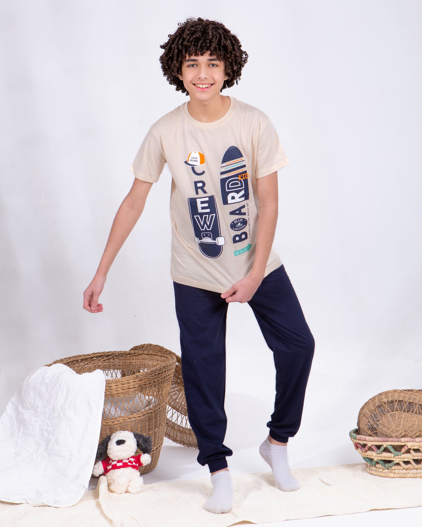Boys’ Summer Cotton Pajama – Tee and Pants – Board – 10852