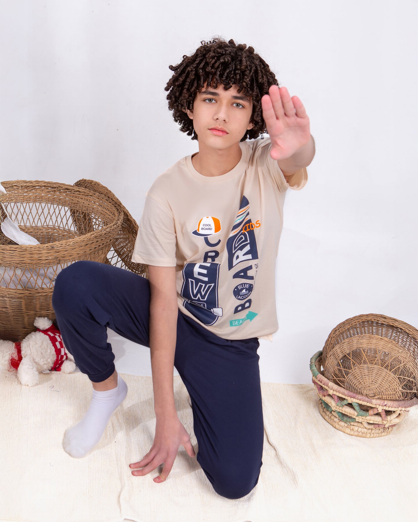 Boys’ Summer Cotton Pajama – Tee and Pants – Board – 10852
