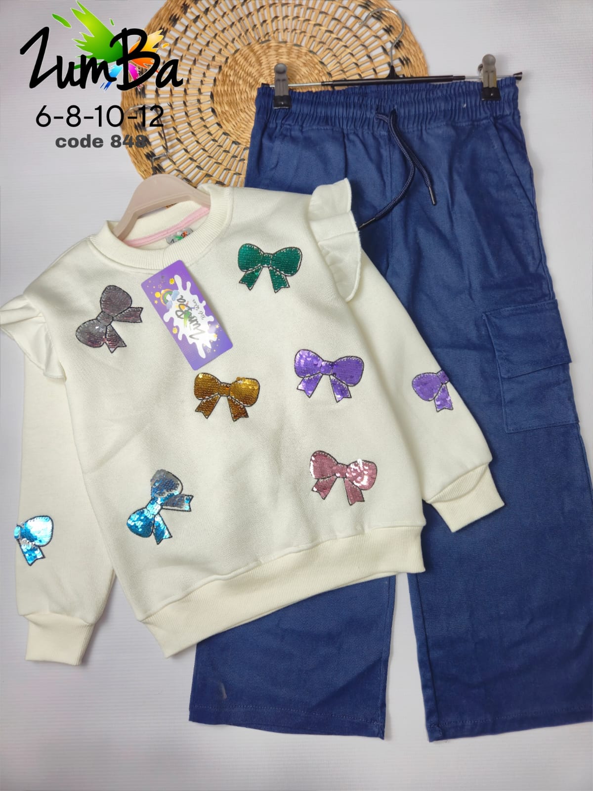Girls’ Sweatshirt & Pants Winter Set – Flip Sequin Bows  – 10848