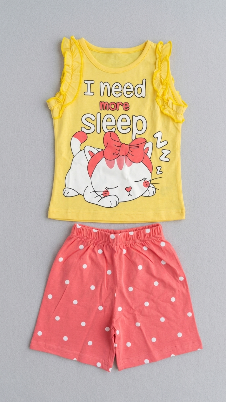 Girls’ Summer Pajama – Sleeveless – Kitten – 10856