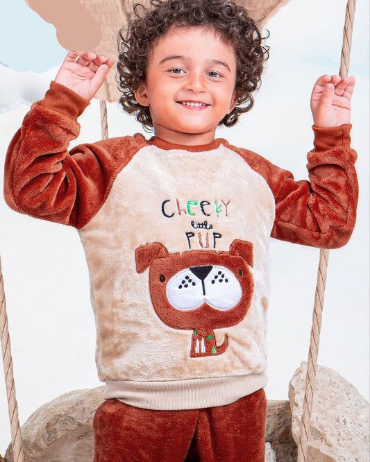 Boys’ Cheerful Pup Embroidered Polar Pajama – 10733