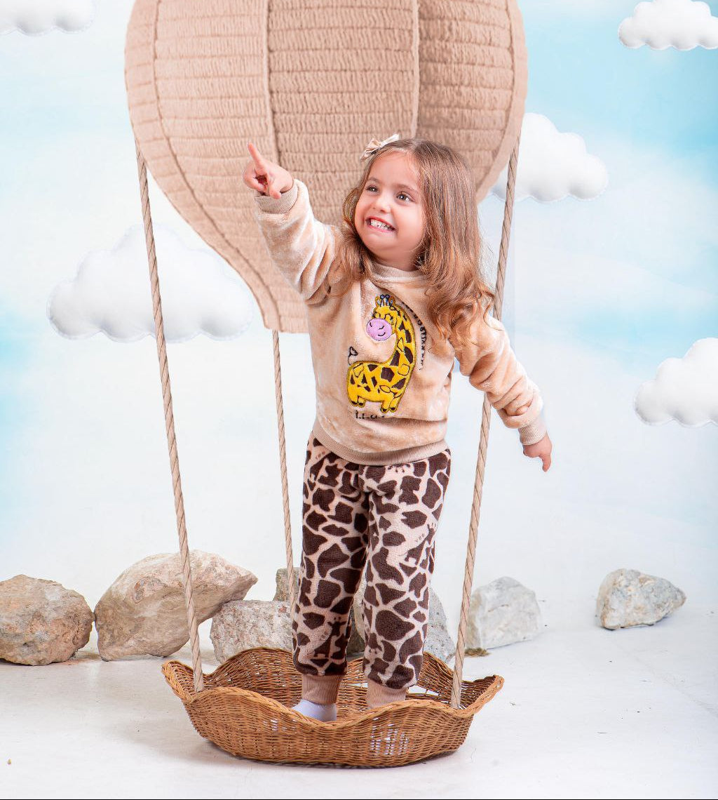 Girls’ Giraffe Embroidered Polar Pajama – 10733