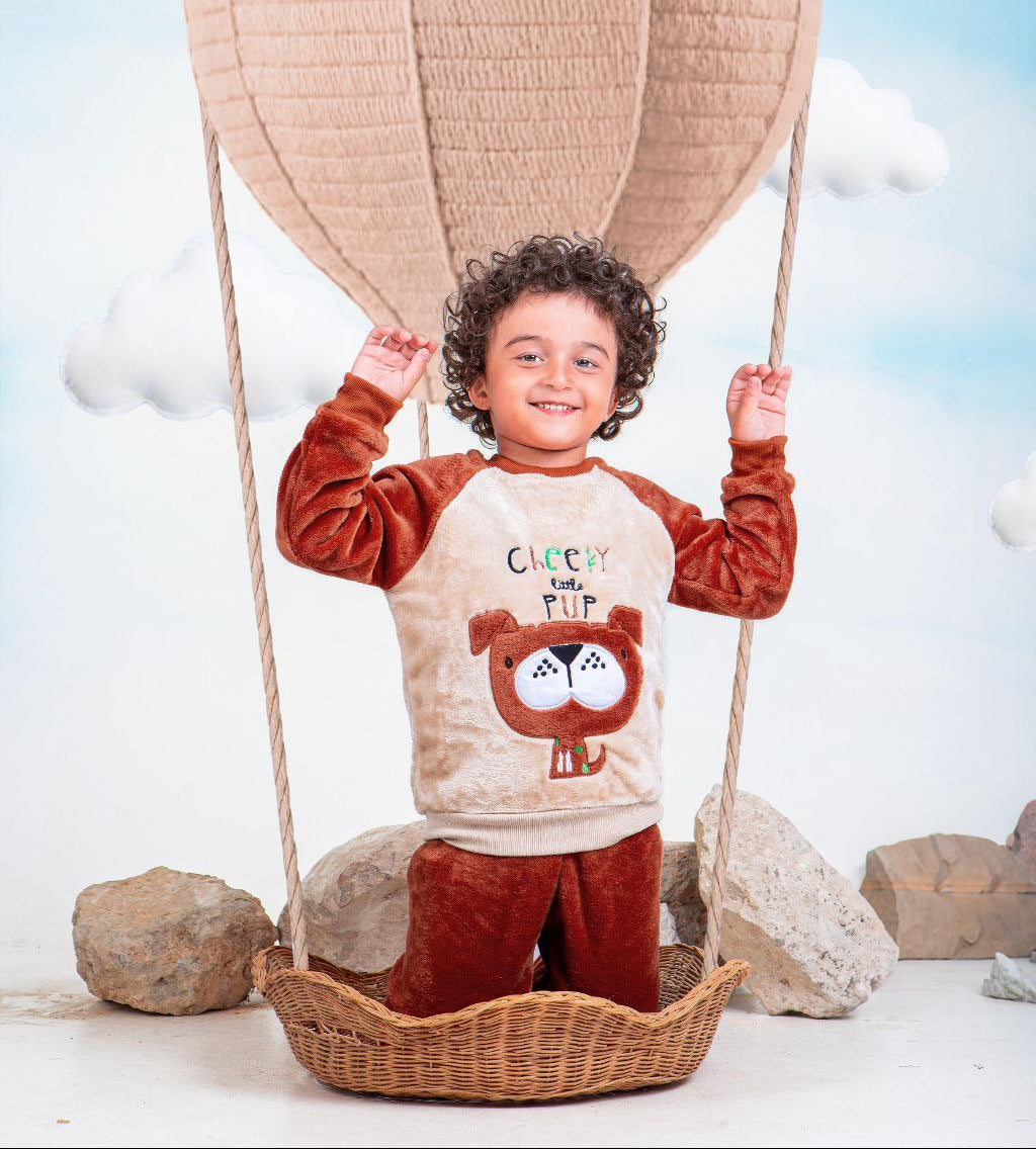 Boys’ Cheerful Pup Embroidered Polar Pajama – 10733