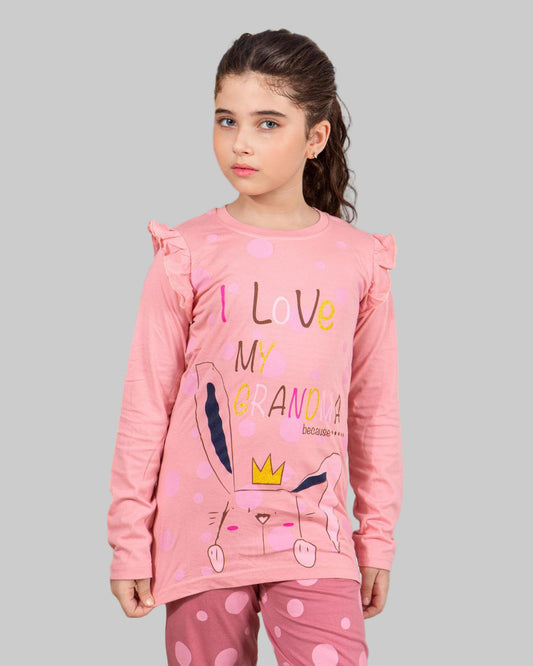 Girls’ I Love My Grandma Bunny Cotton Pajama Set – 10835