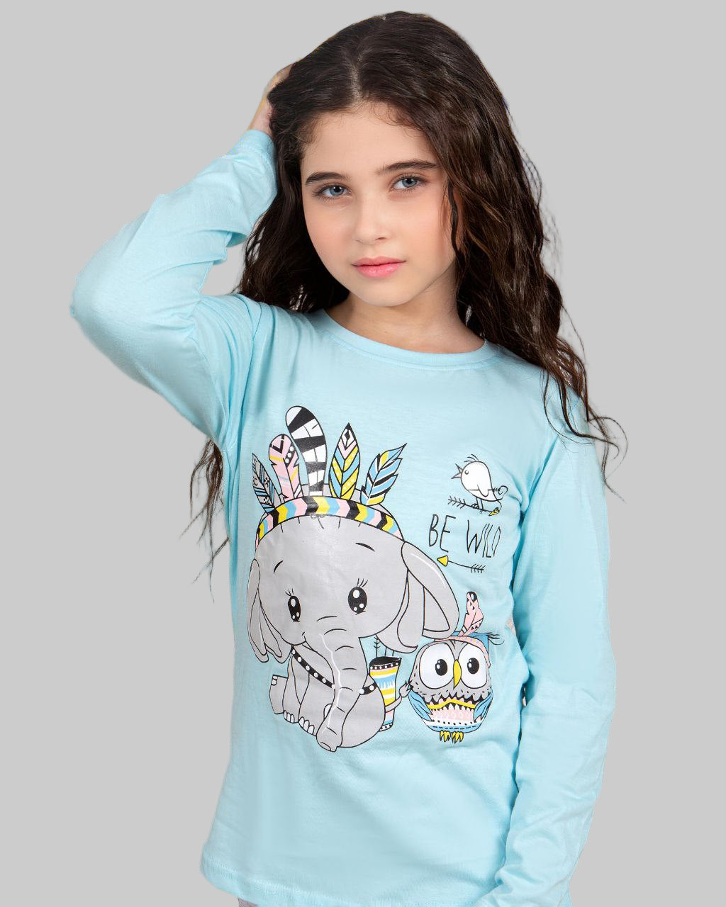Girls’ Elephant & Owl Cotton Pajama Set – 10835