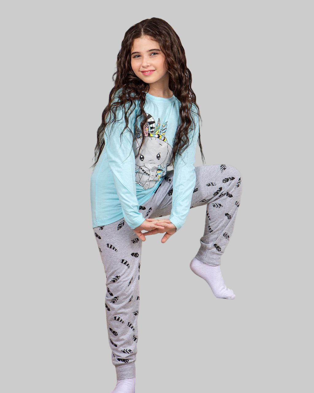 Girls’ Elephant & Owl Cotton Pajama Set – 10835
