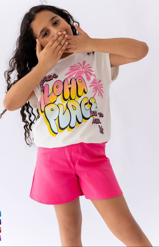 Girls’ T-shirt & Shorts Summer Set – White  – 10811 / 10816