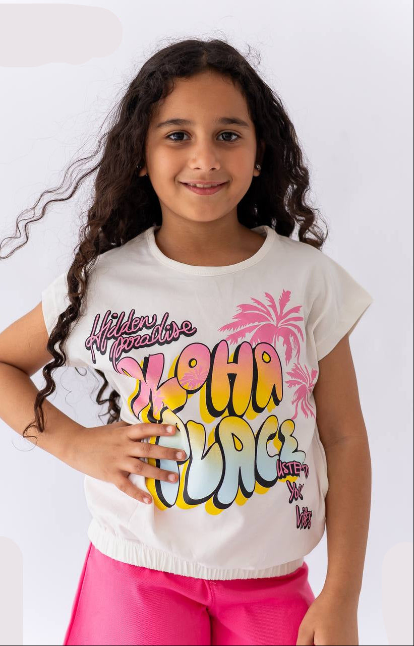 Girls’ T-shirt & Shorts Summer Set – White  – 10811 / 10816