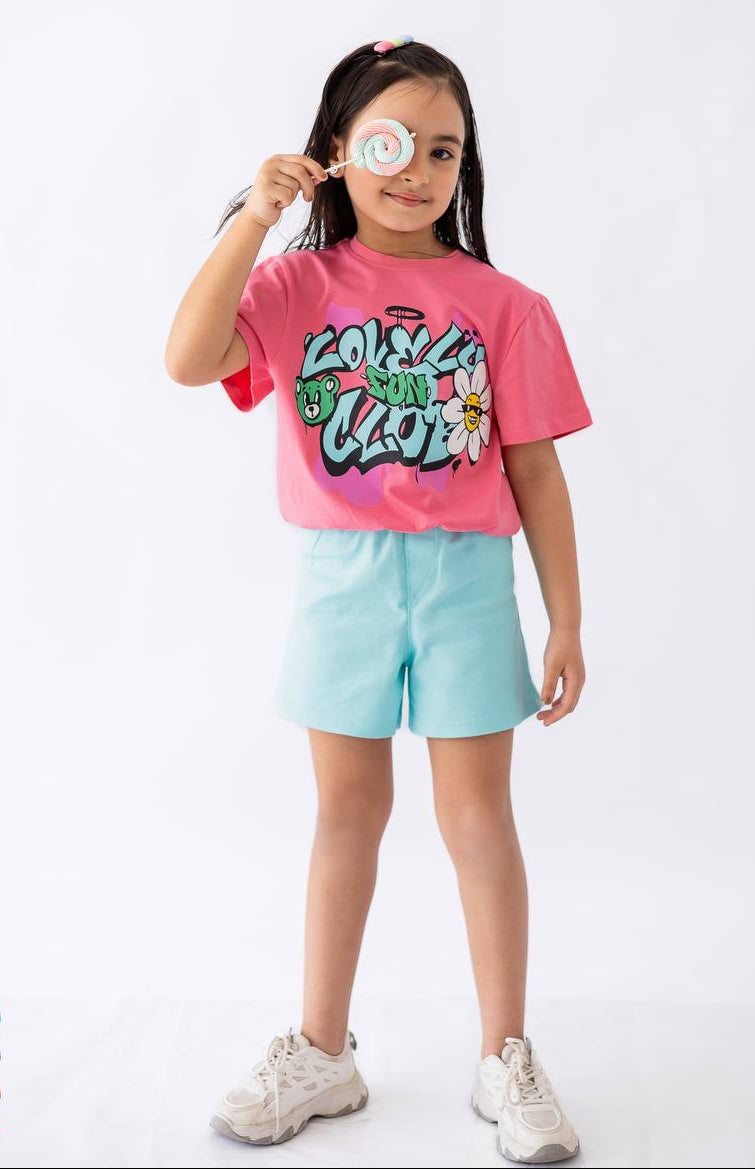 Girls’ T-shirt & Shorts Summer Set – Pink  – 10811 / 10816