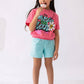 Girls’ T-shirt & Shorts Summer Set – Pink  – 10811 / 10816
