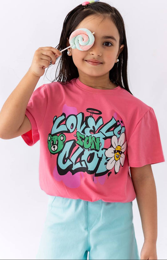 Girls’ T-shirt & Shorts Summer Set – Pink  – 10811 / 10816