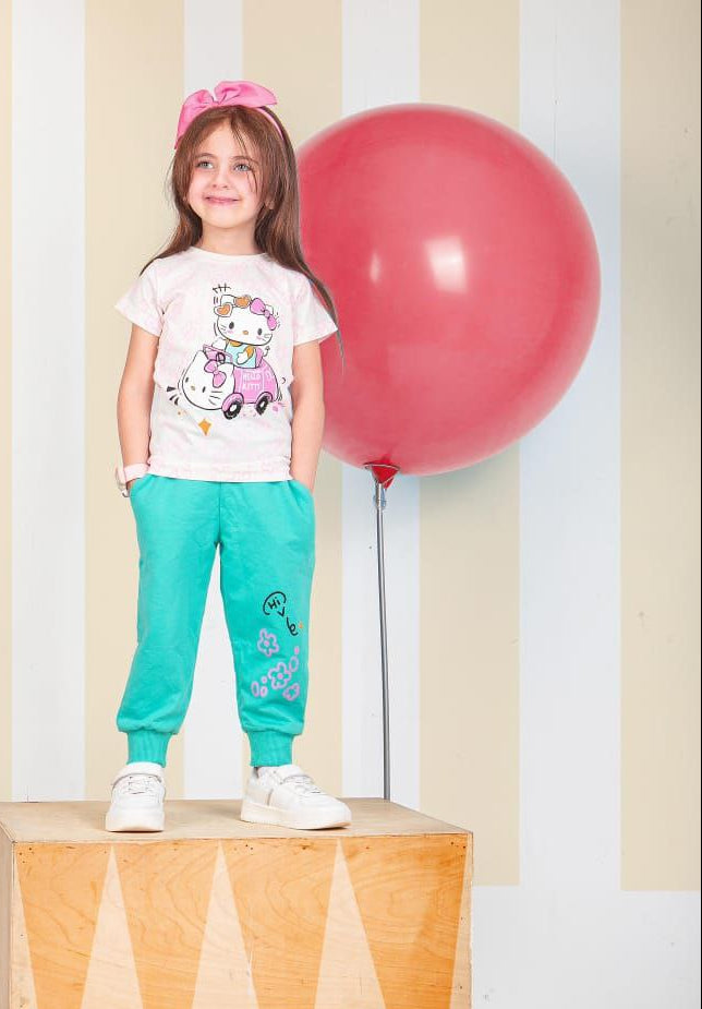 Girls' Autumn 3-Pcs Set – Turquois Kitty – 10849