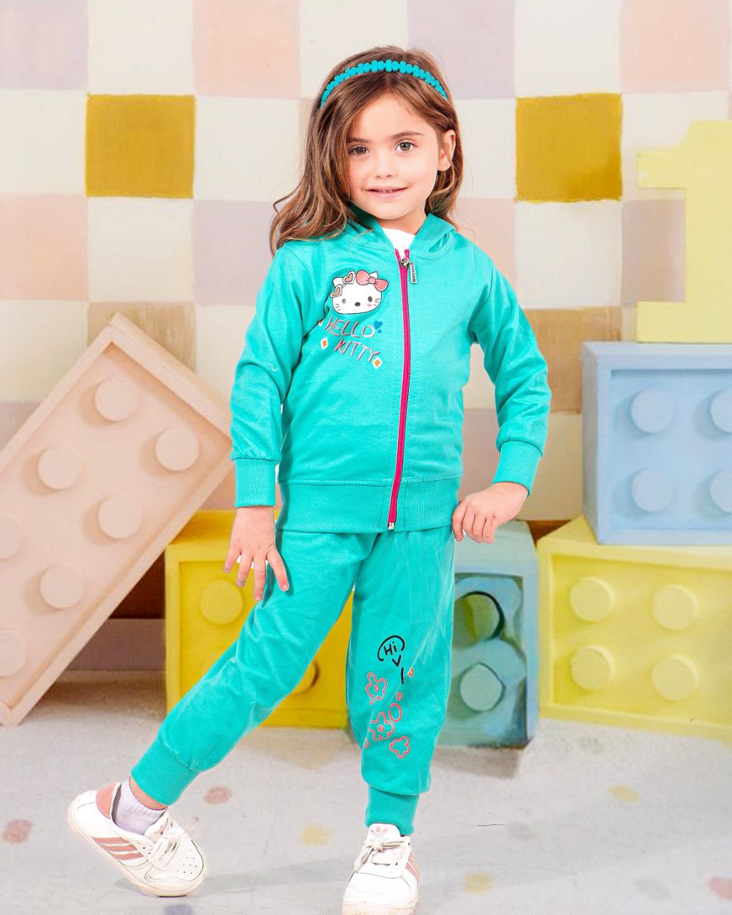 Girls' Autumn 3-Pcs Set – Turquois Kitty – 10849