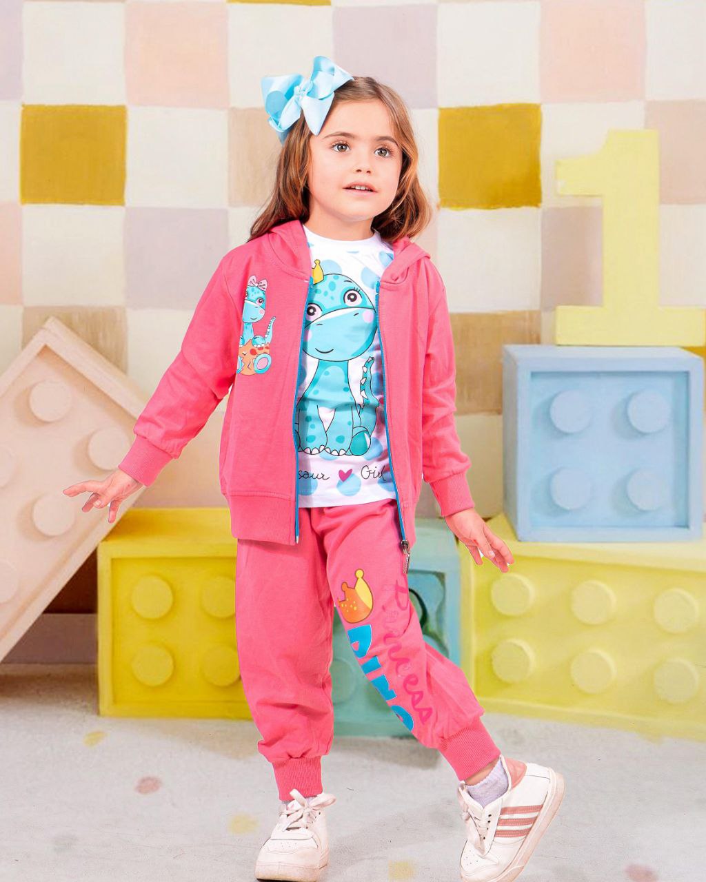 Girls' Autumn 3-Pcs Set – Pink Dino – 10849
