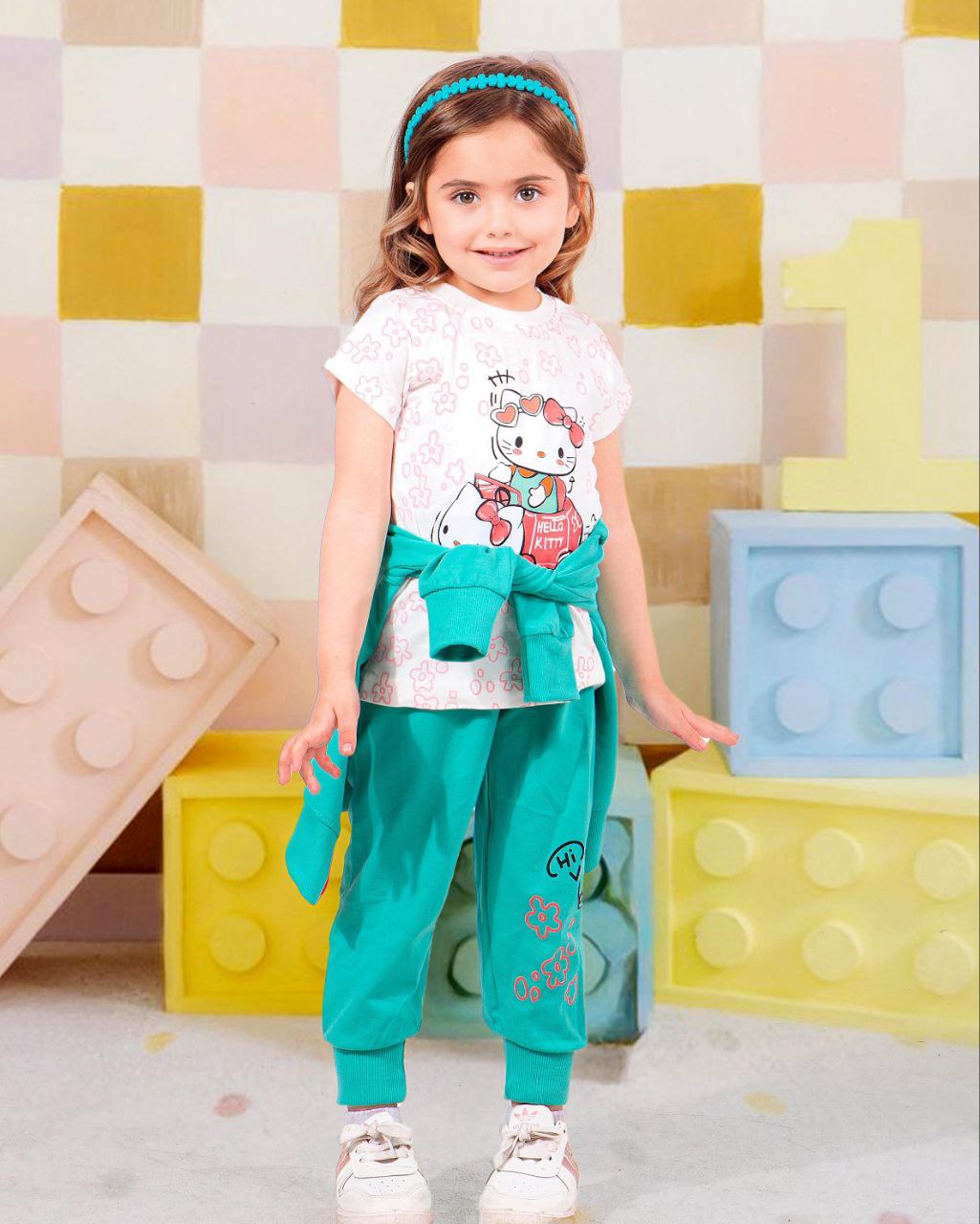 Girls' Autumn 3-Pcs Set – Turquois Kitty – 10849