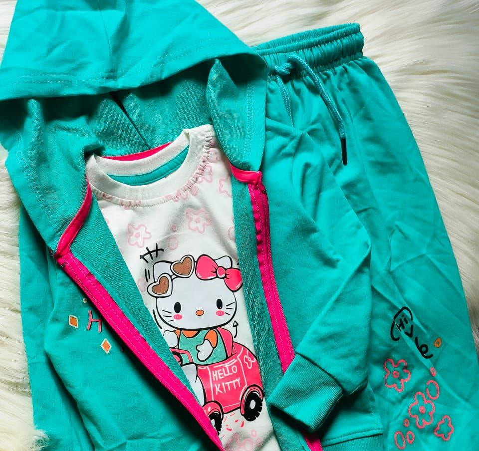 Girls' Autumn 3-Pcs Set – Turquois Kitty – 10849