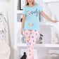Women’s Cotton Pajama Set – Sky Blue with “Lovely” Print – Code 551