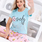 Women’s Cotton Pajama Set – Sky Blue with “Lovely” Print – Code 551