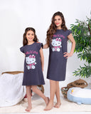 Girls' Hello Kitty Charcoal Summer Nightdress – Premium Full Lycra Cotton – 10853