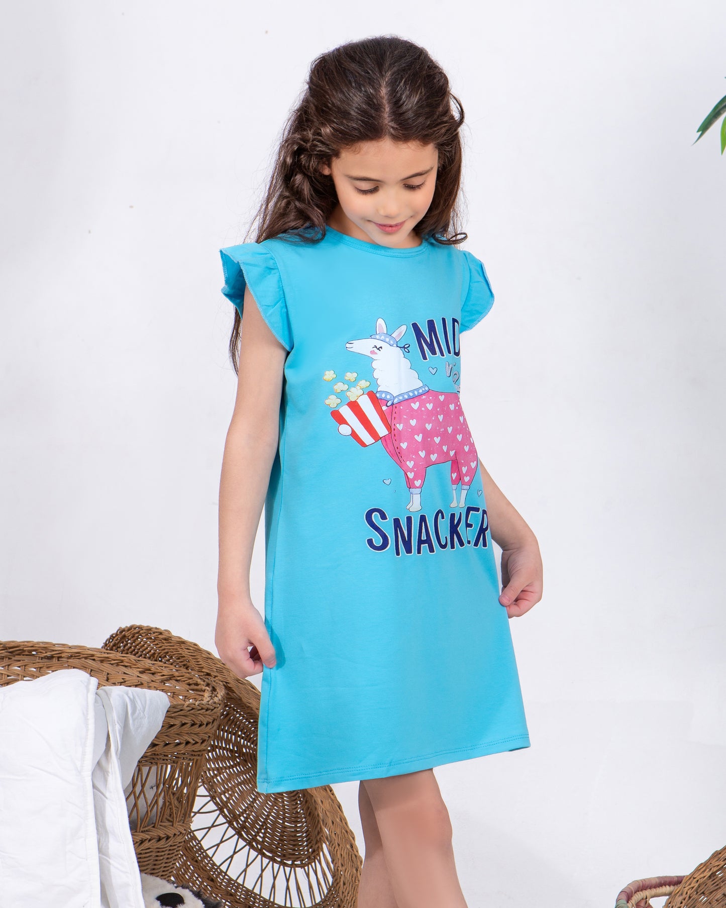 Girls' "Midnight Snacker" Turquoise Summer Nightdress – Premium Full Lycra Cotton – 10853