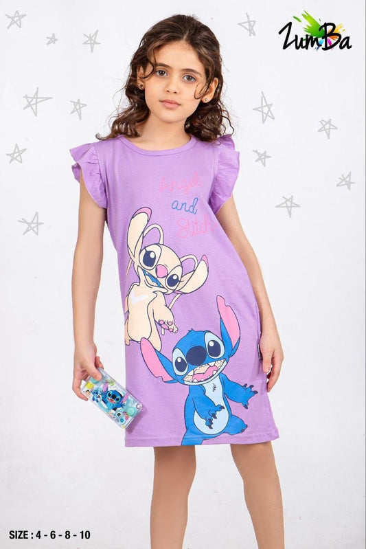 Girls’ Summer dress – purple stitch – Code 814