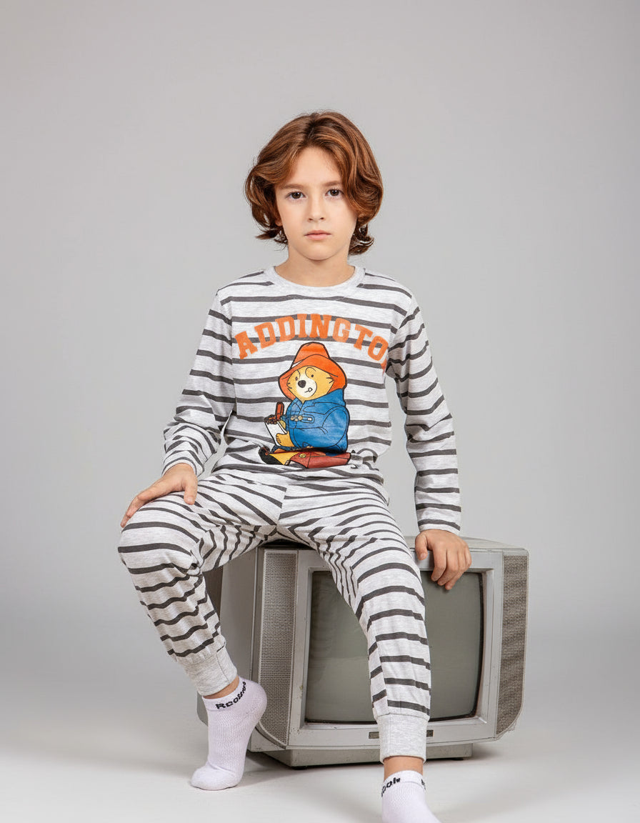 Boys’ Cotton Pajama Set – Paddington Bear Striped – 10835