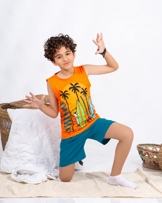 Boys’ Summer Pajama – Sleeveless – Tiger – 10857